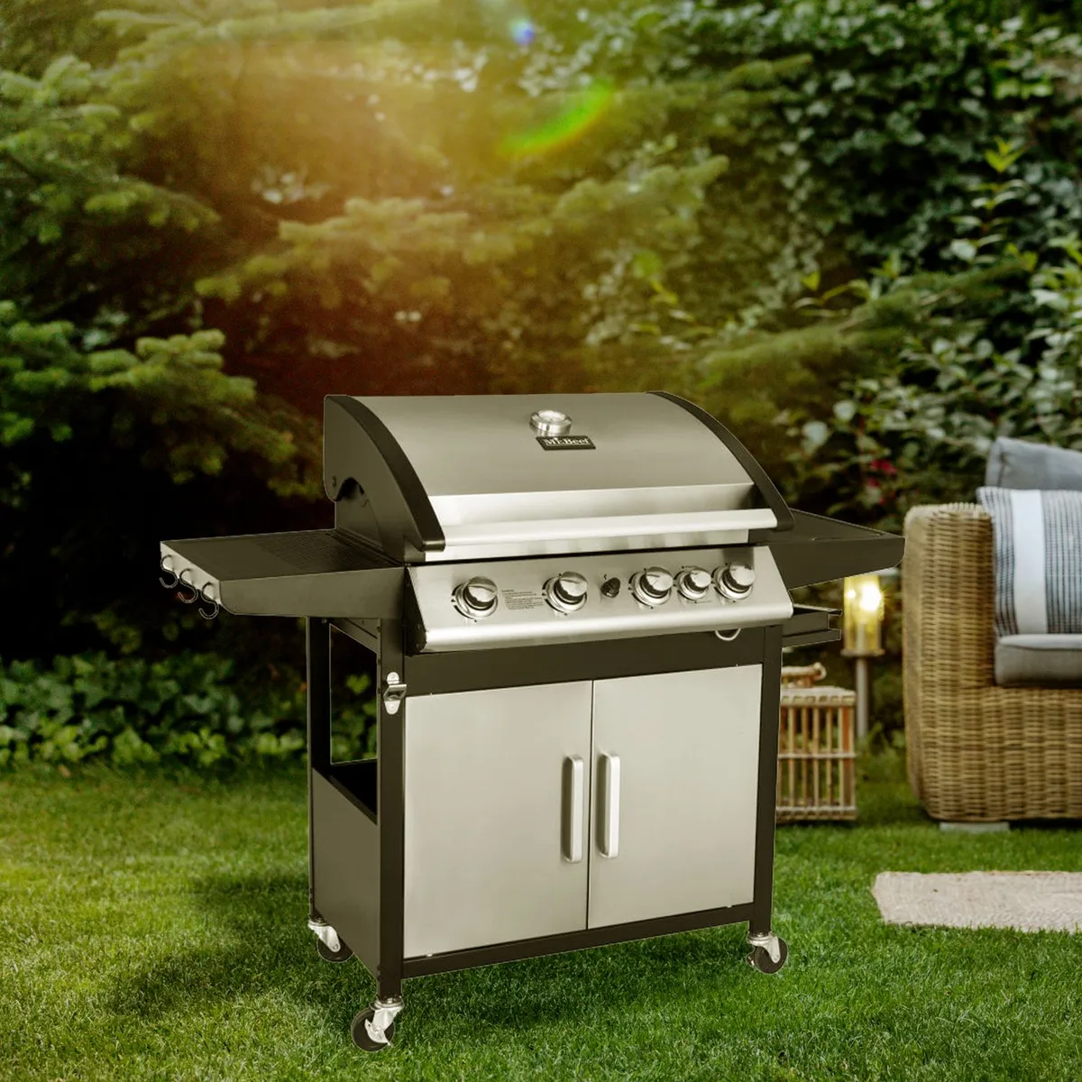 Mr Beef - Parrilla de Gas con 4 Quemadores de Hierro Fundido