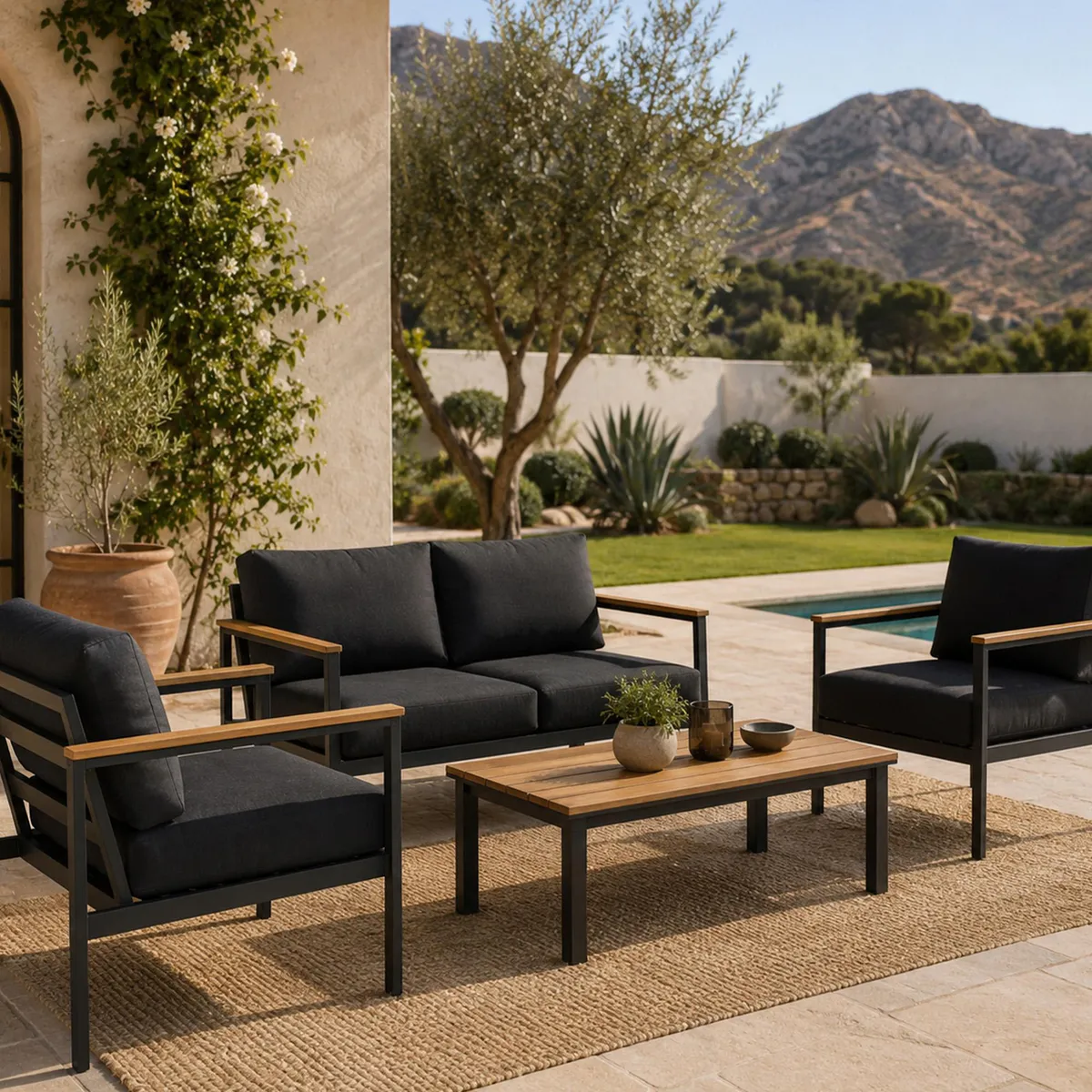 Sala de Exterior Toscana Negro 4 Personas, marca Just Home Collection - Foto Principal