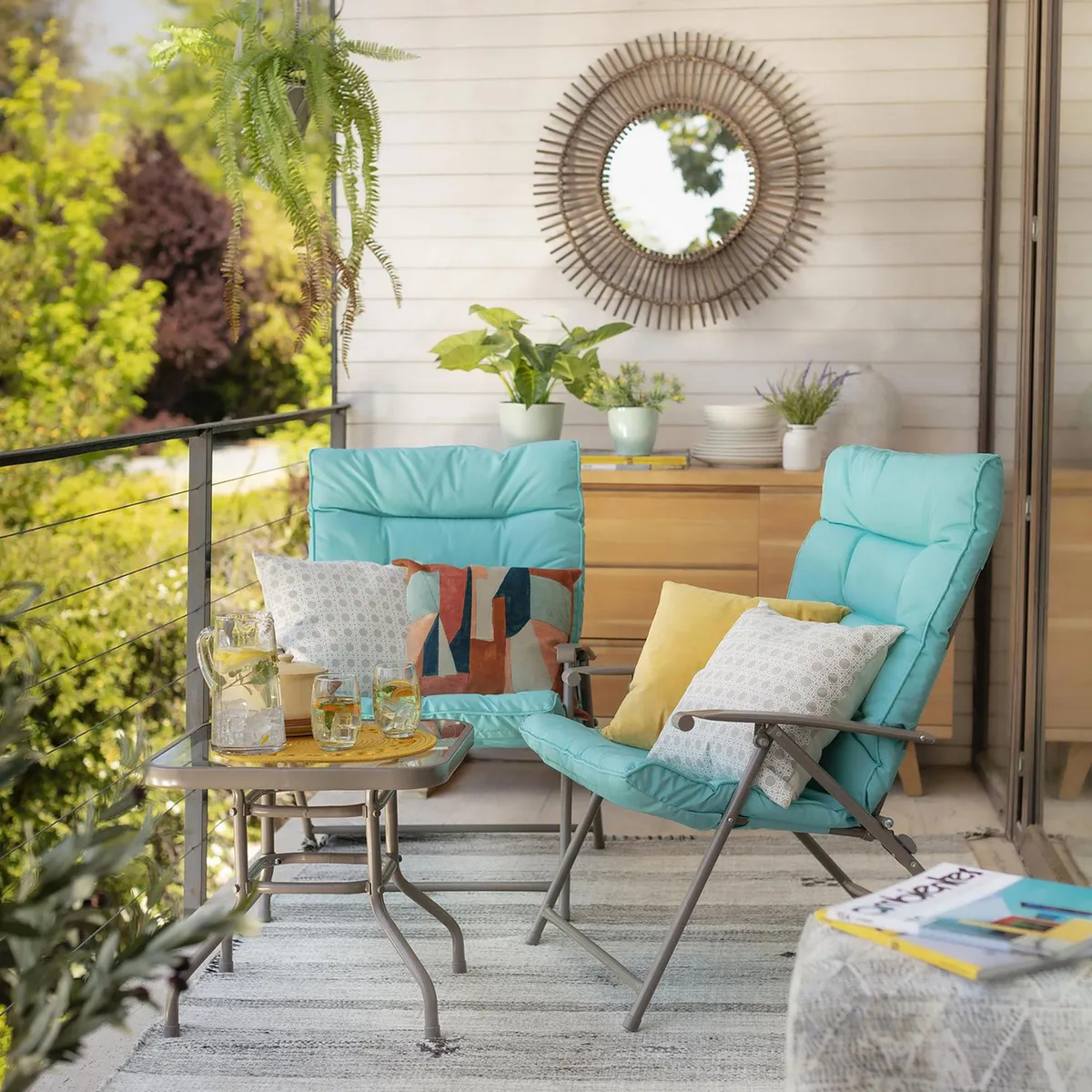Just Home Collection - Juego de Balcón Sao Paulo Plegable Aqua 2 Personas