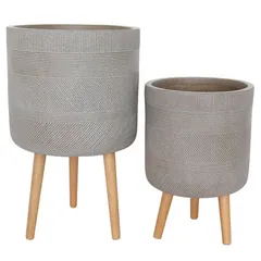 Set 2 Macetas de Fibra Taupe con Patas