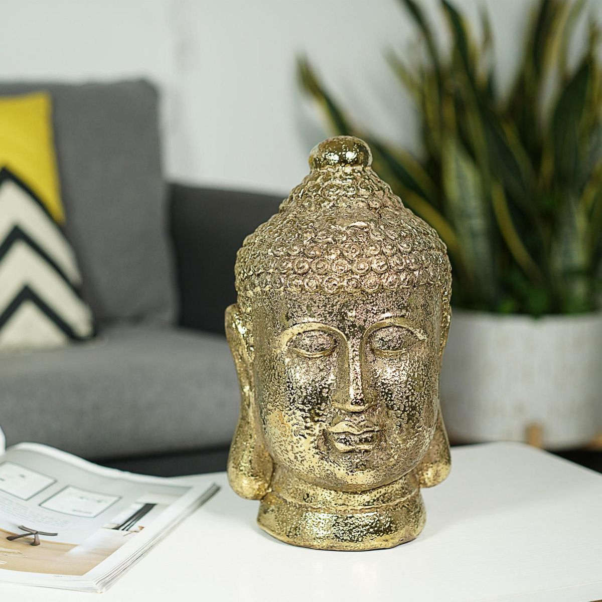 Homy - Cabeza Buda Antiguo dorado 34 cm.