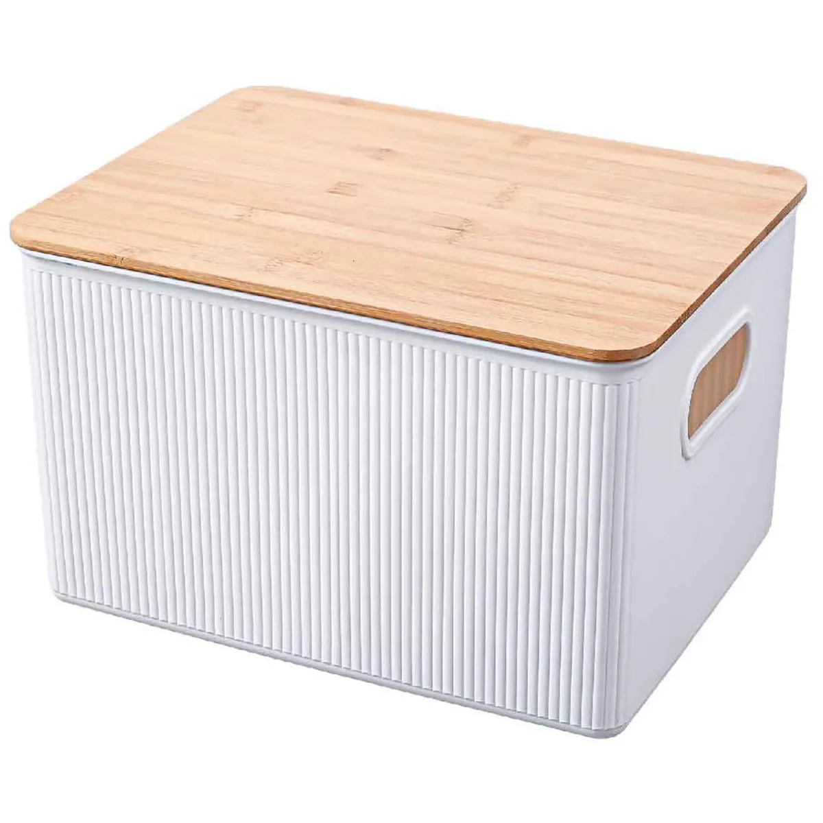 Caja platica con tapa bambú 6 litros, marca Just Home Collection - Foto Principal