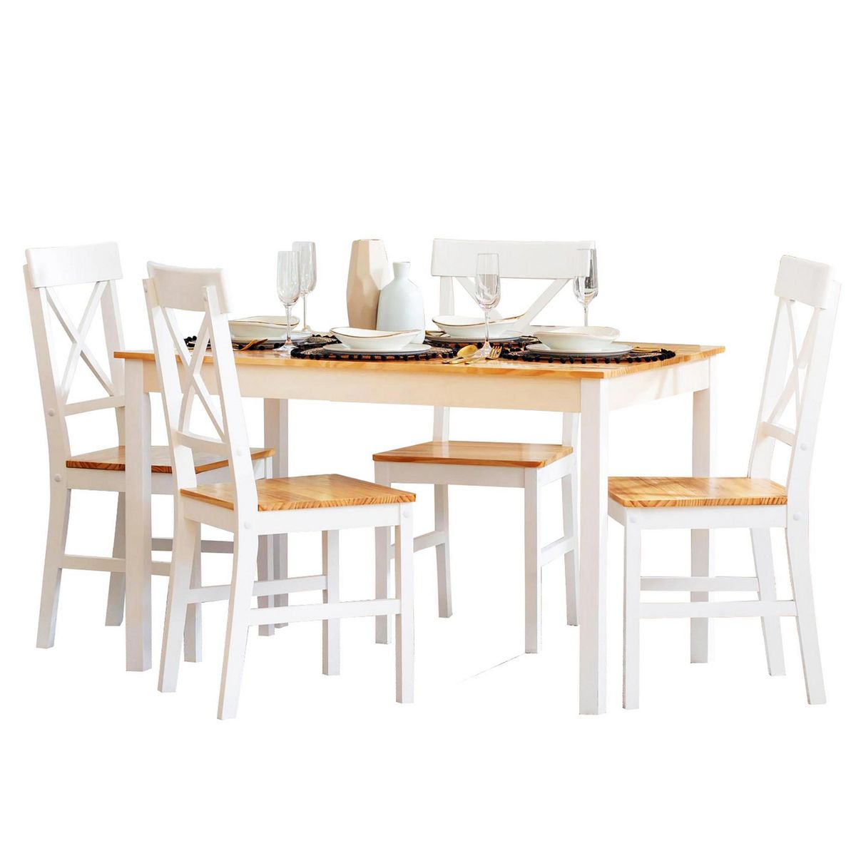 Just Home Collection - Set Comedor con 4 Sillas Boho Chic Madera