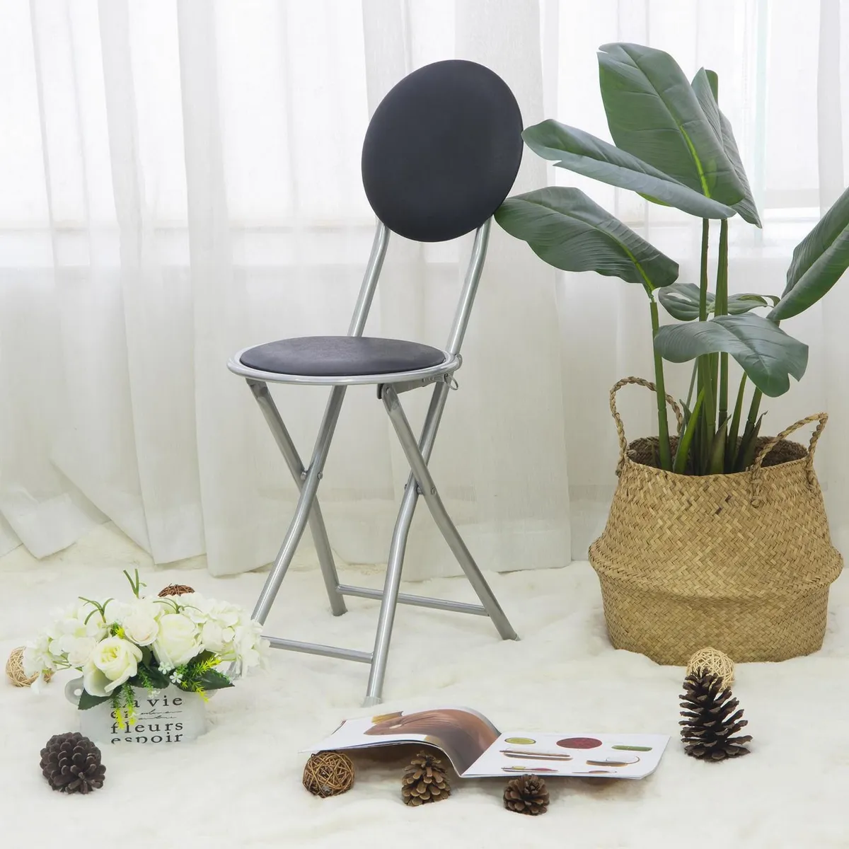 Silla plegable PU negro, marca Casa Bonita - Foto 2
