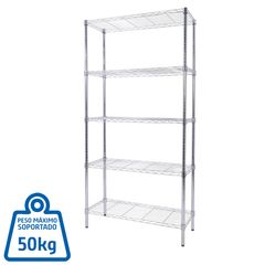 Estante de acero cromado 5 niveles 90 x 180 x 35 cm