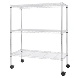 Estante de acero cromado 3 niveles con ruedas 75 x 95 x 35 cm