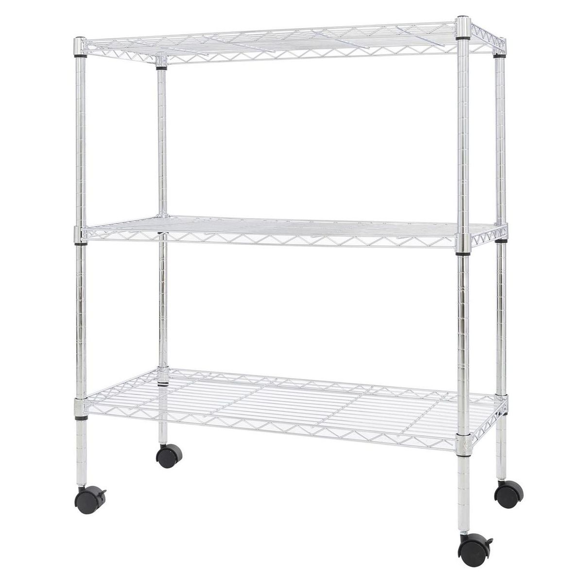 Just Home Collection - Estante de acero cromado 3 niveles con ruedas 75 x 95 x 35 cm