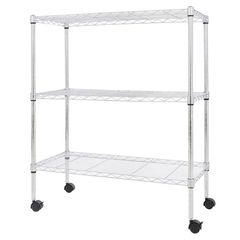 Estante de acero cromado 3 niveles con ruedas 75 x 95 x 35 cm