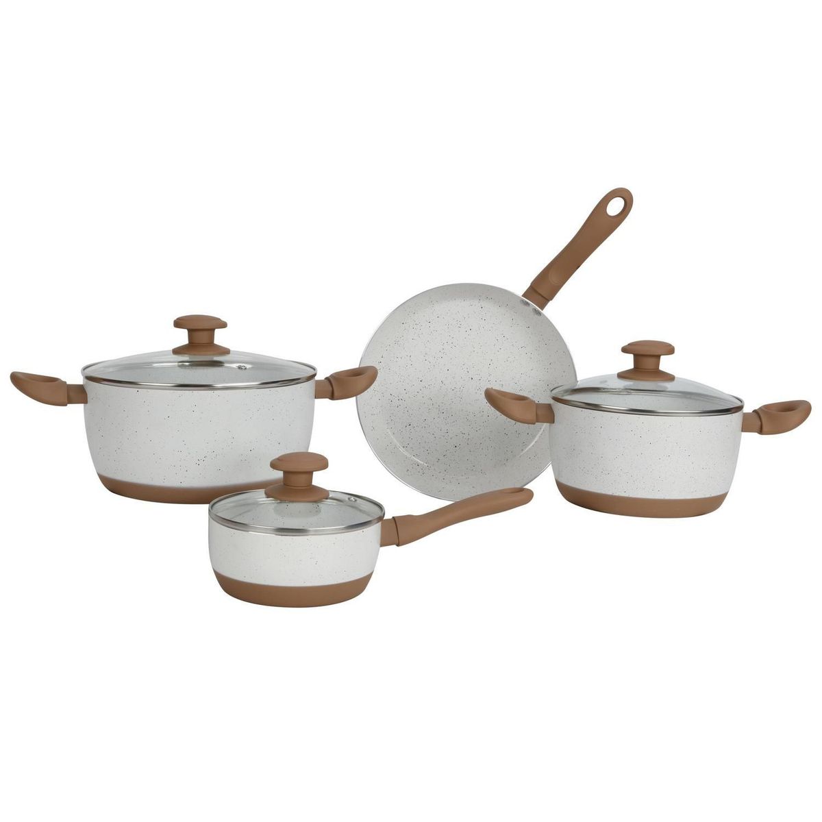 Just Home Collection - Batería 7 piezas cerámica blanco mango madera