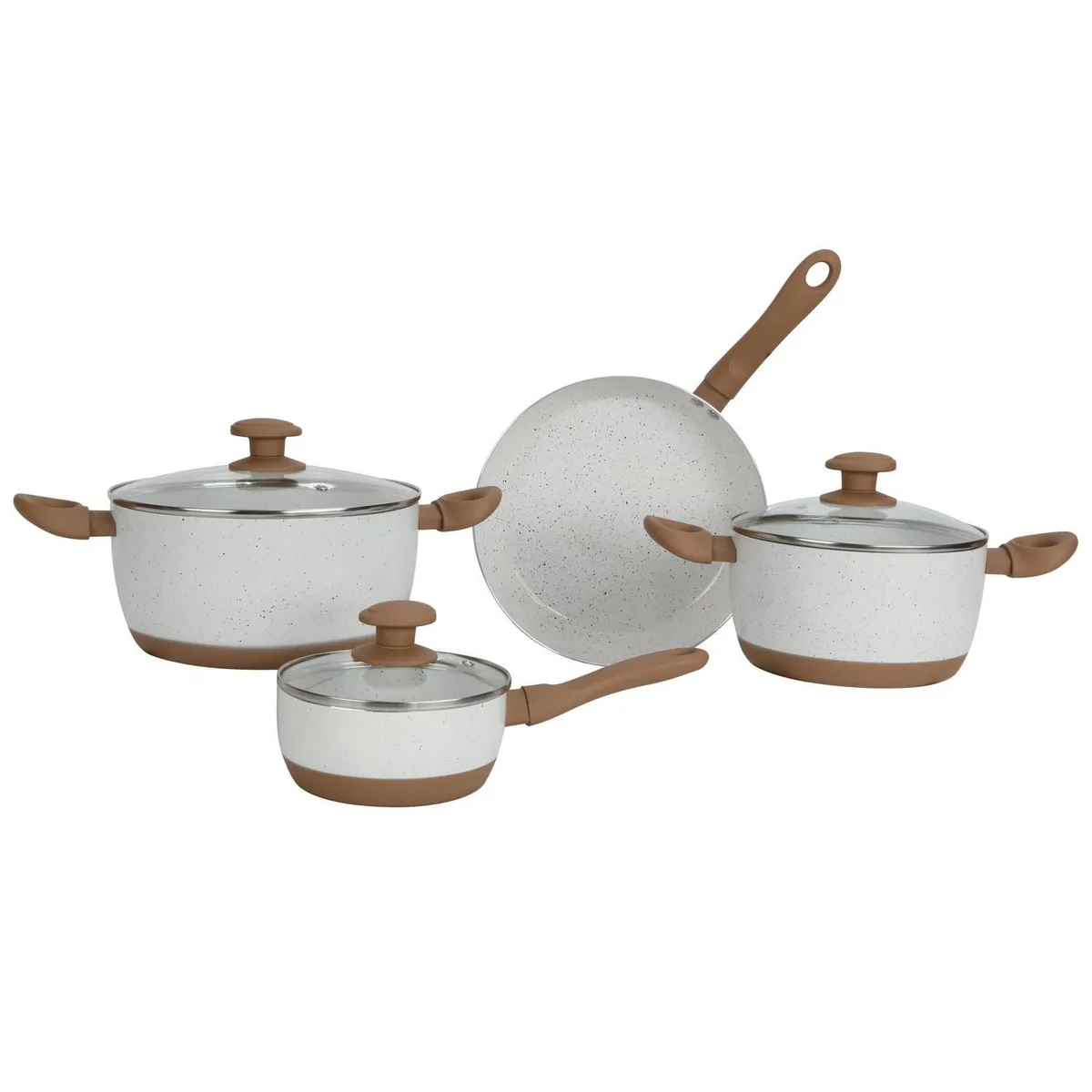 Just Home Collection - Batería 7 piezas cerámica blanco mango madera