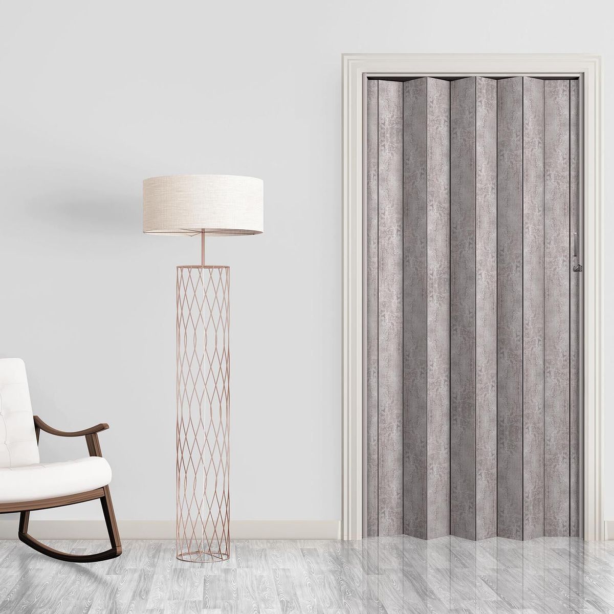 Hoggan - Puerta Plegable PVC para Closet Milano Cement de 90 x 200 cm Gris