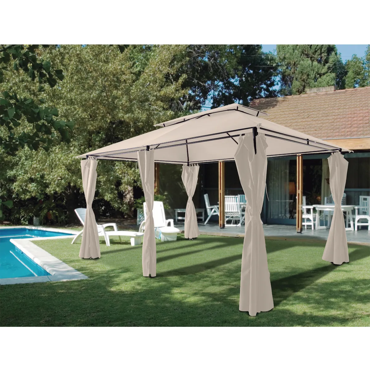 Just Home Collection - Pérgola Romana con Cortina 3 x 4 m