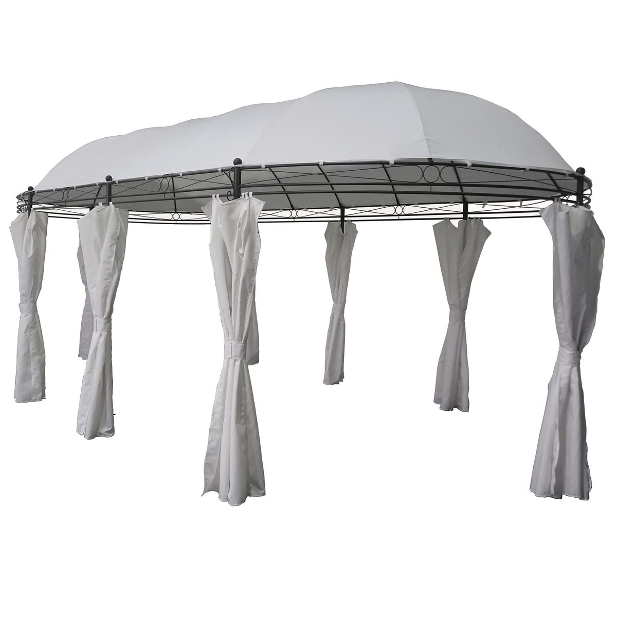 Just Home Collection - Pérgola Ovalada Blanca con Cortina 3 x 6 Metros