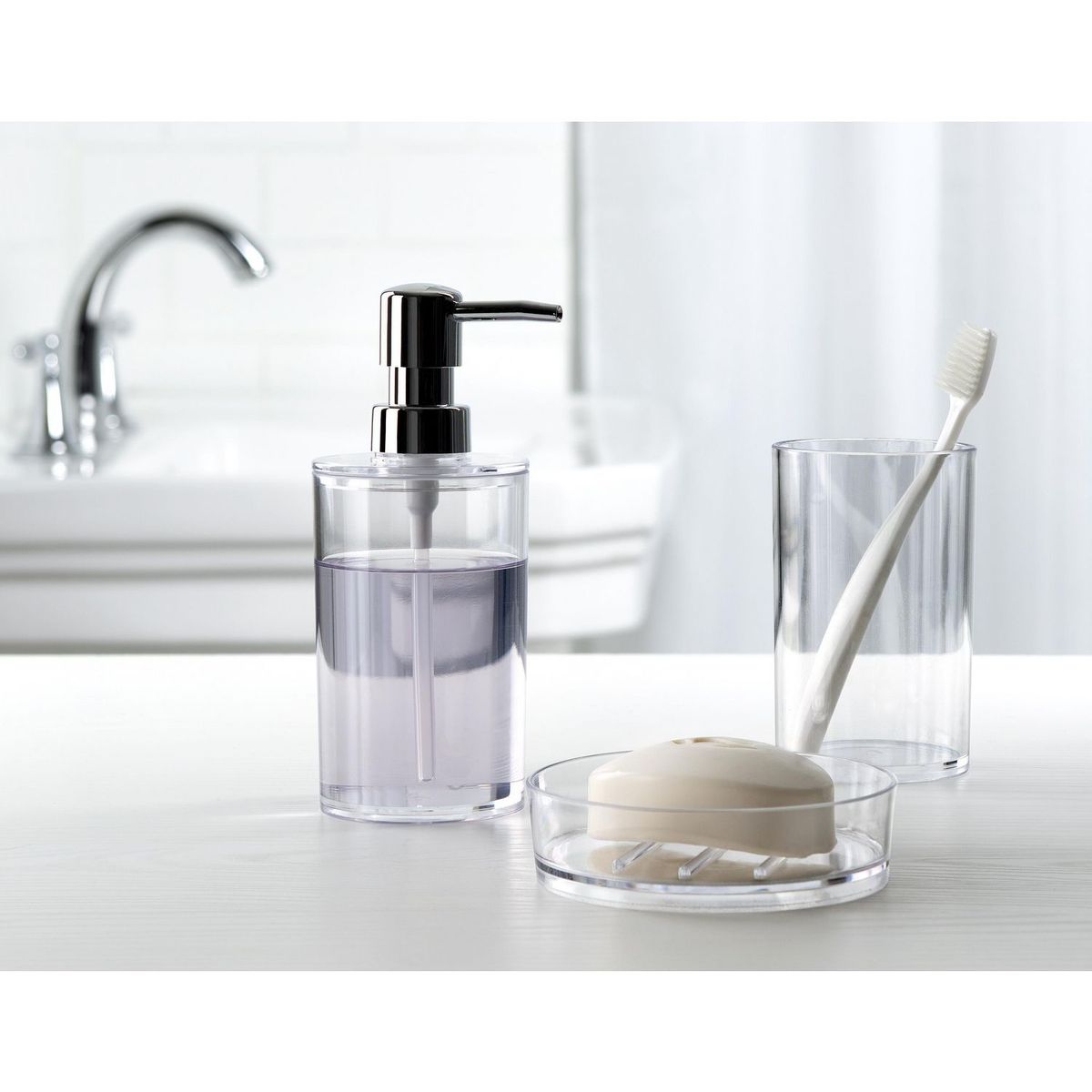 Just Home Collection - Accesorios para Baño Transparente 3 Piezas