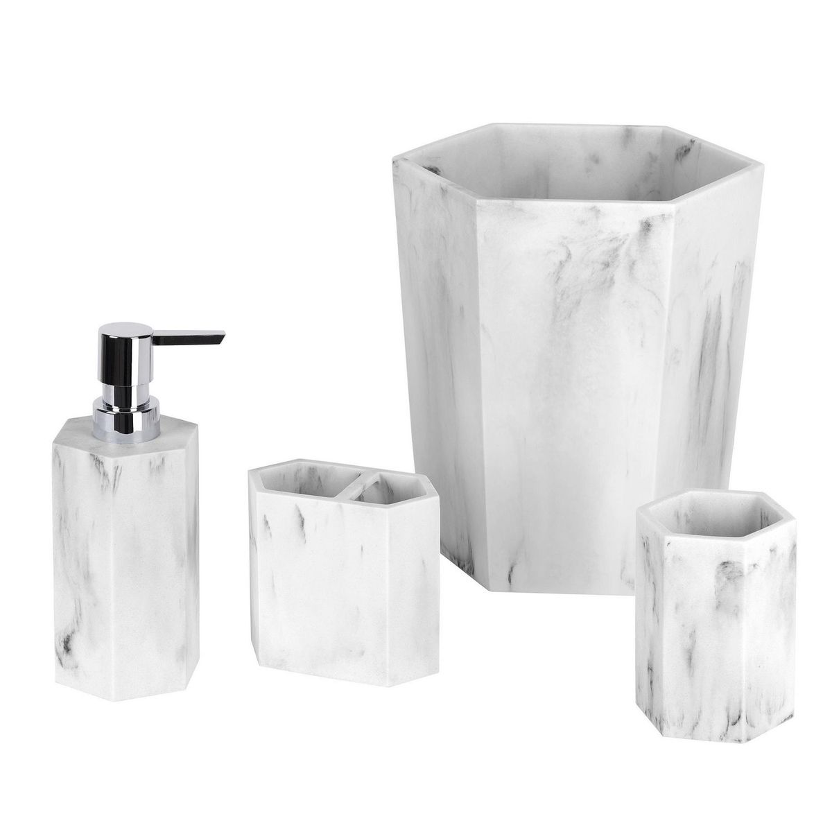 Set de baño con 4 piezas Stone Mármol Blanco, marca Just Home Collection - Foto Principal