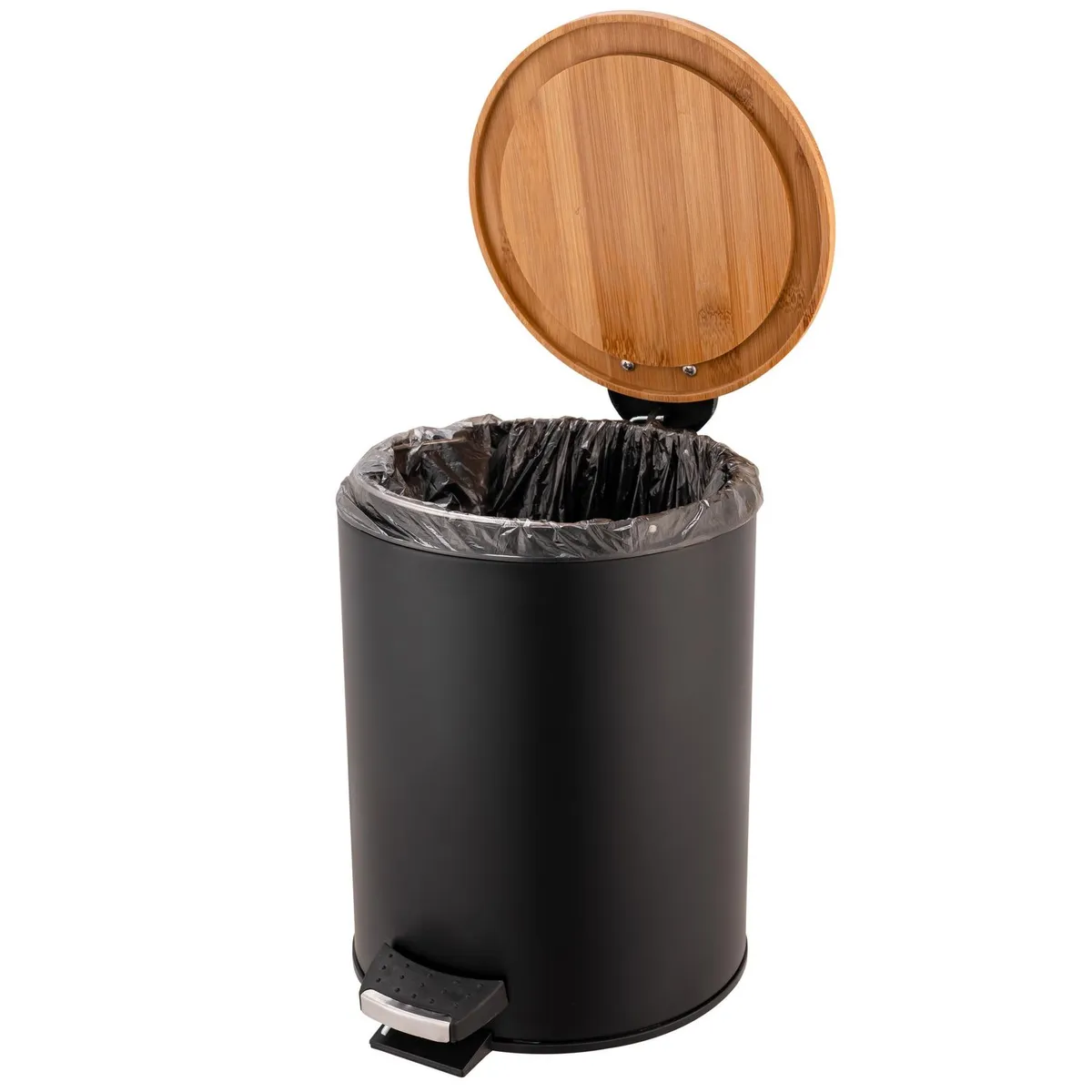 Just Home Collection - Bote de Basura Metálico/ Bambú con Pedal de 5L Negro