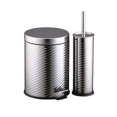 Kit Cepillo para Baño + Bote de Basura Metálico de 5L Plata