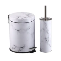 Kit Cepillo para Baño + Bote de Basura Metálico de 5L Blanco