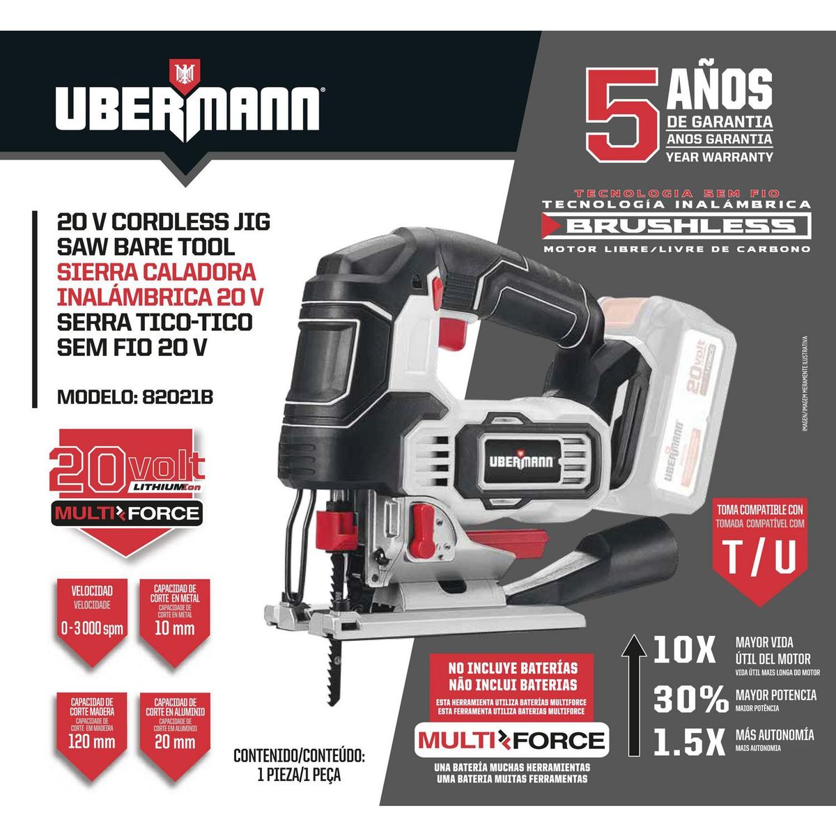 Sierra Caladora Inalámbrica 20V Ubermann No Incluye Batería, marca Ubermann - Foto 2