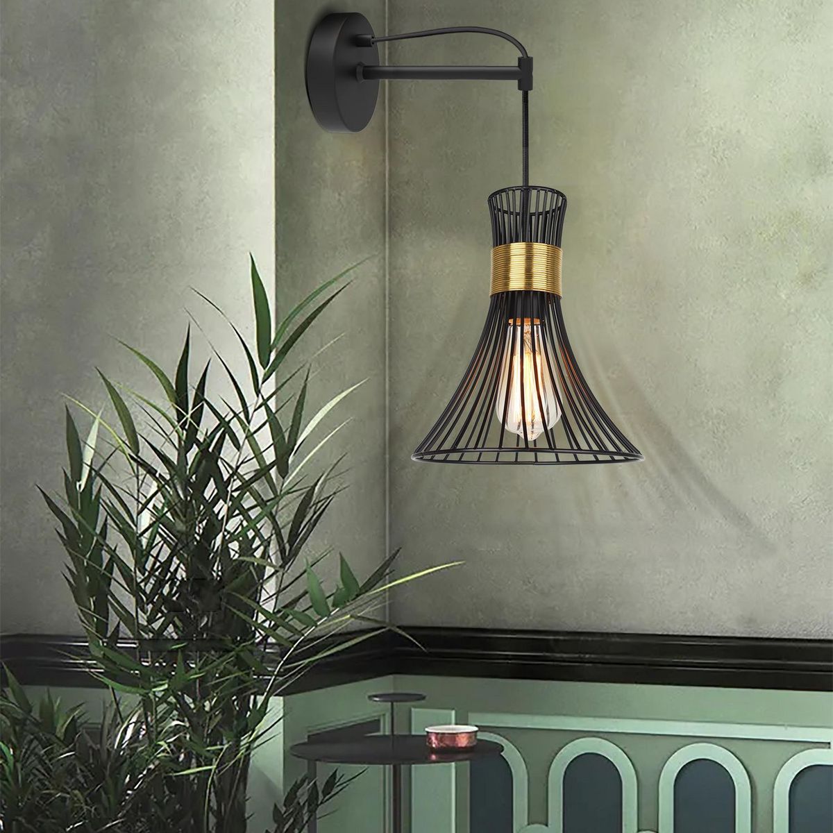 Just Home Collection - Lámpara de Pared Interior Cage Negra 1 Luz E27