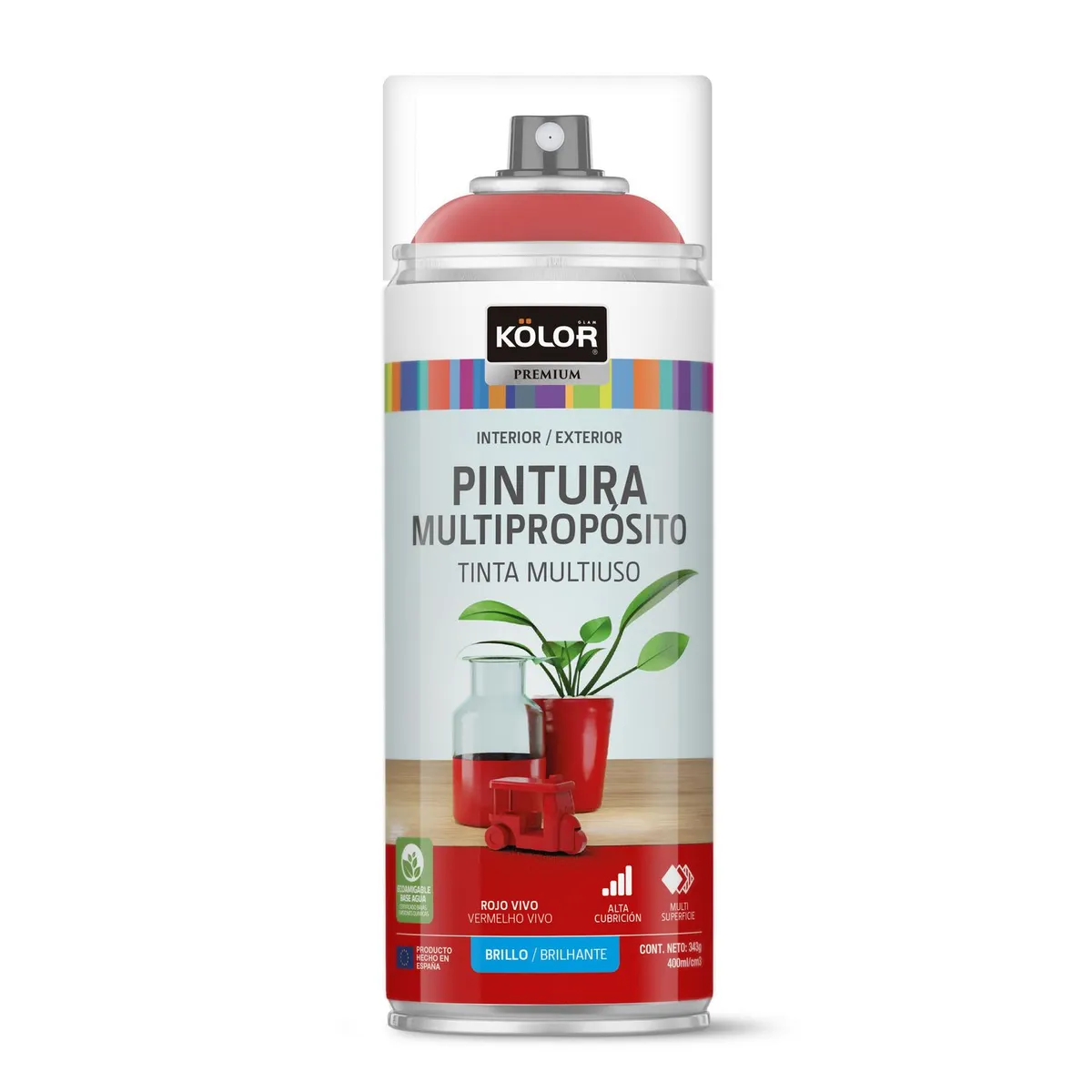Spray Kolor Rojo Vivo Brillante 400 Ml, marca Kolor - Foto Principal