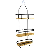 Organizador para regadera negro de acero inoxidable con bambú