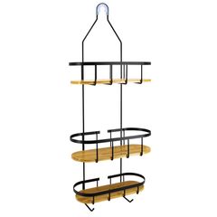 Organizador para regadera negro de acero inoxidable con bambú