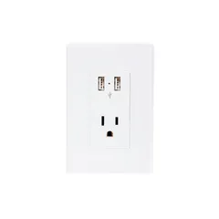 Placa Armada con Contacto y 2 Tomas USB, Blanco Lugano
