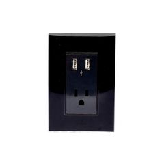 Placa Armada con Contacto y 2 Tomas USB, Negro Lugano