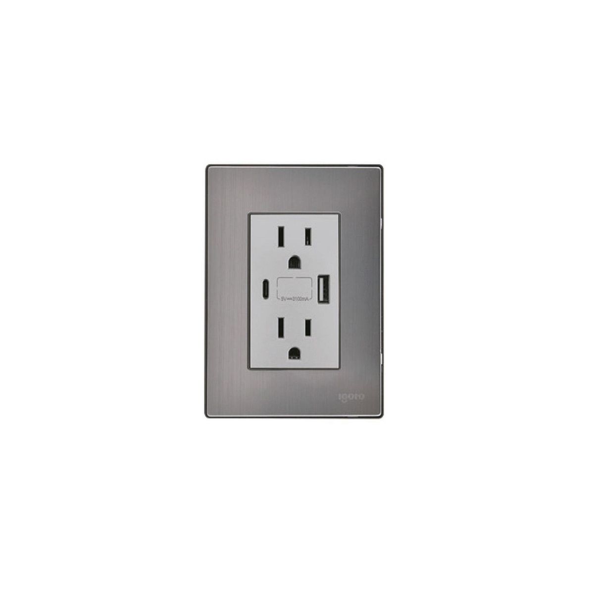 Igoto - Placa Inox Contacto Duplex + USB + USB-C, Plata