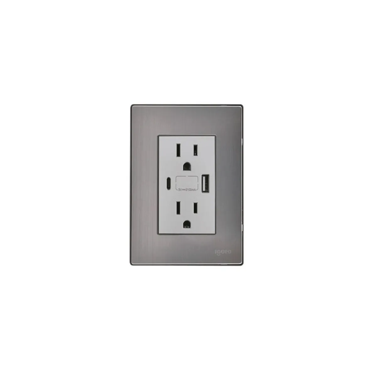 Igoto - Placa Inox Contacto Duplex + USB + USB-C, Plata