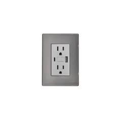 Placa Inox Contacto Duplex + USB + USB-C, Plata