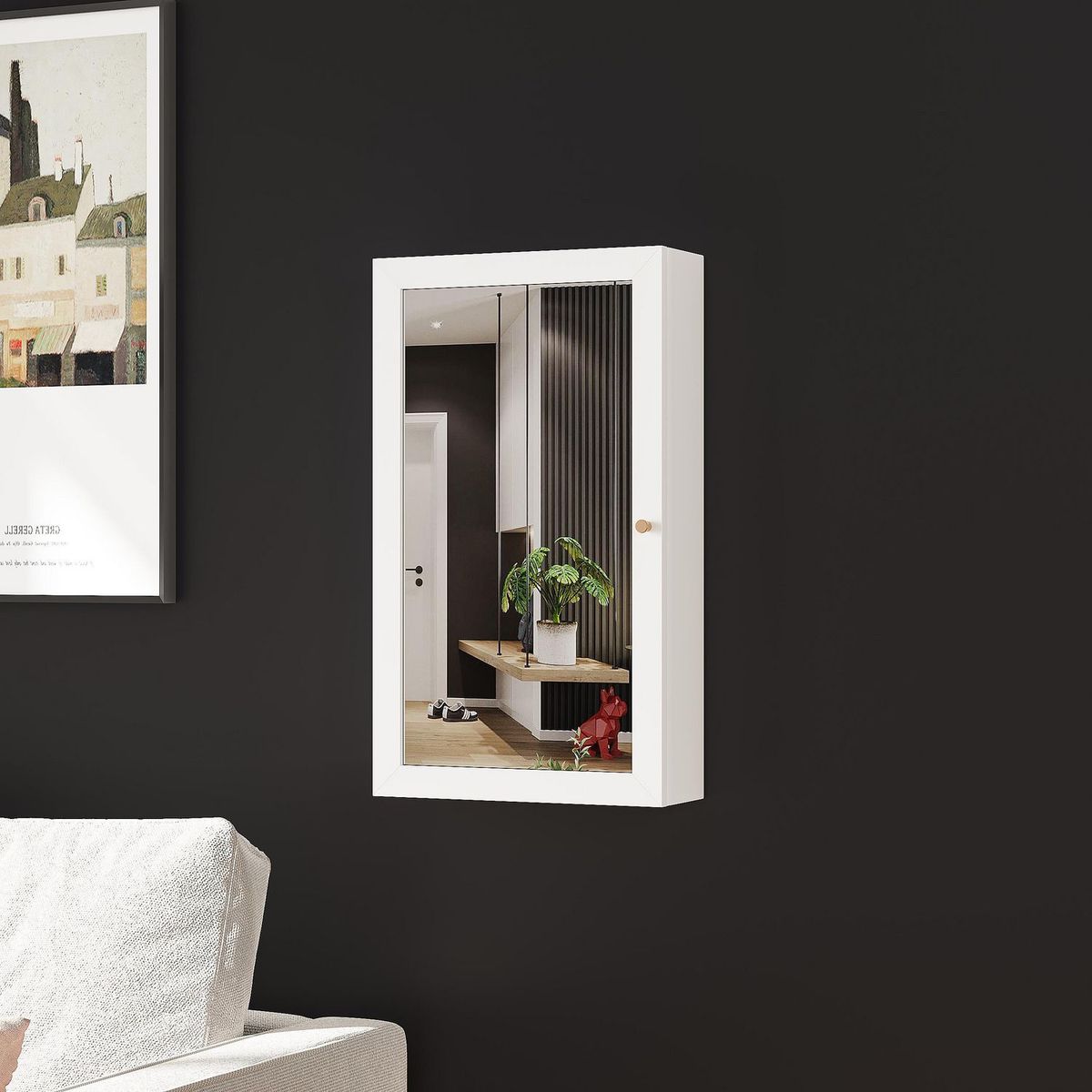 Just Home Collection - Espejo de Muro con Armario Joyero de 35 x 60 cm Blanco