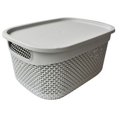Canasta gris con tapa y asas