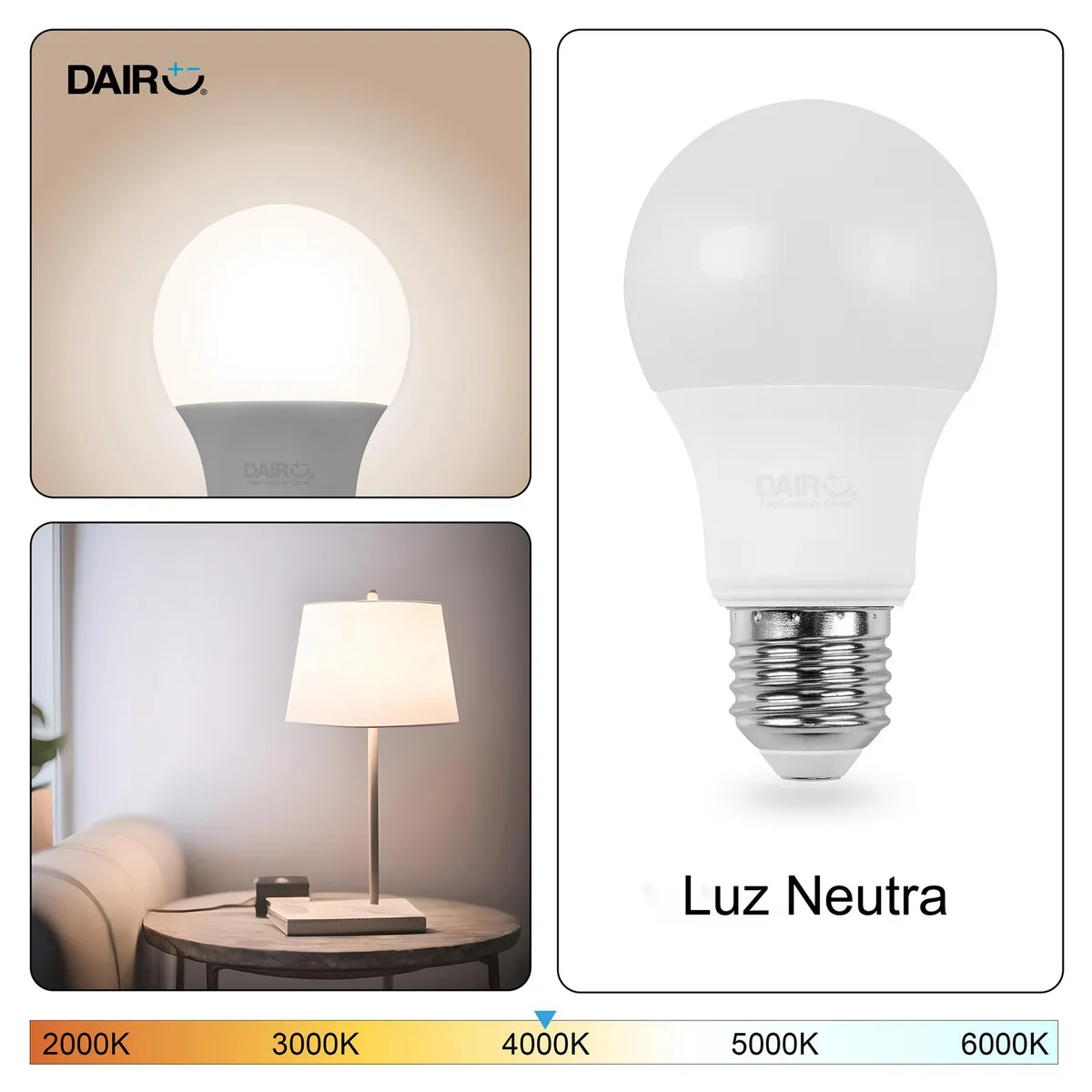 Dairu - Pack de 4 focos LED A60 tipo E27 de 7.5W Luz neutra