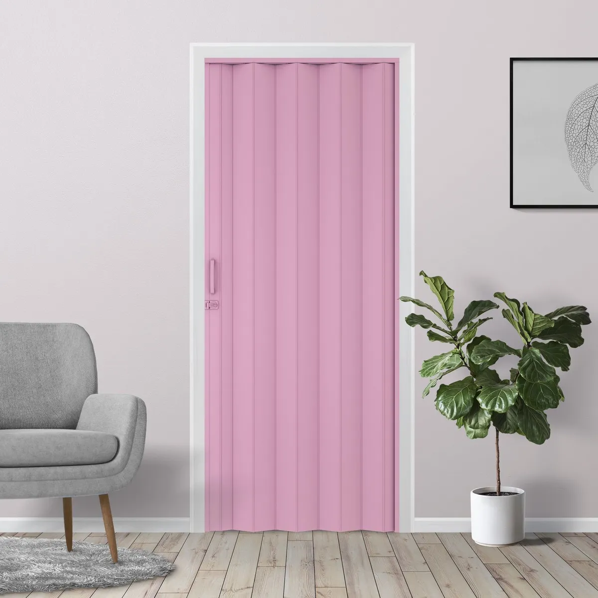 Hoggan - Puerta Plegable PVC para Closet Milano de 90 x 200 cm Rosa Pastel