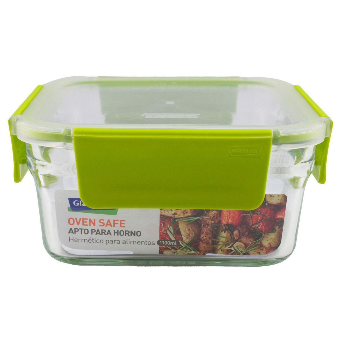 Contenedor cuadrado vidrio 1130 ml tapa verde, marca Top Choice - Foto Principal