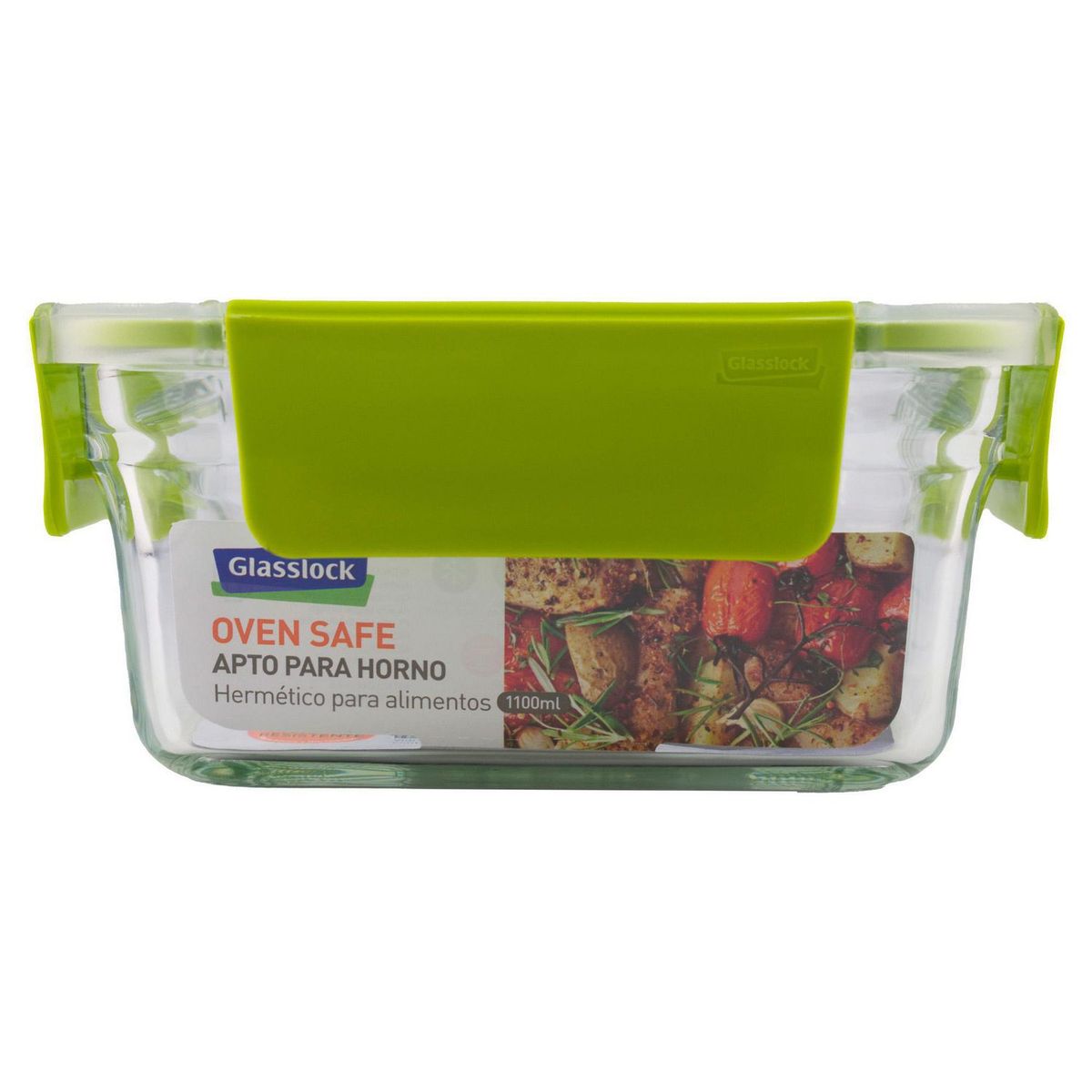 Contenedor cuadrado vidrio 1130 ml tapa verde, marca Top Choice - Foto 2
