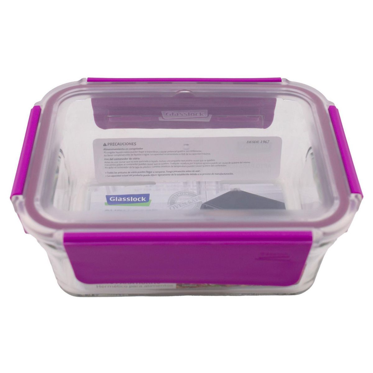 Contenedor rectangular de vidrio 1020 ml tapa morada, marca Top Choice - Foto Principal