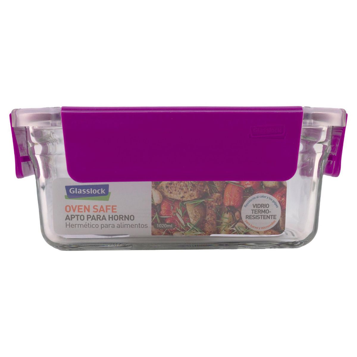 Contenedor rectangular de vidrio 1020 ml tapa morada, marca Top Choice - Foto 2