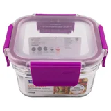 Contenedor cuadrado de vidrio 440 ml tapa morada