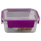 Contenedor rectangular de vidrio 1780 ml tapa morada