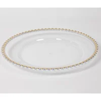 Bajo Plato Navideño Plástico Transparente borde dorado 32cm
