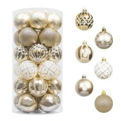 Juego de 30 Esferas Navideñas Color Blanco y Dorado 6 cm