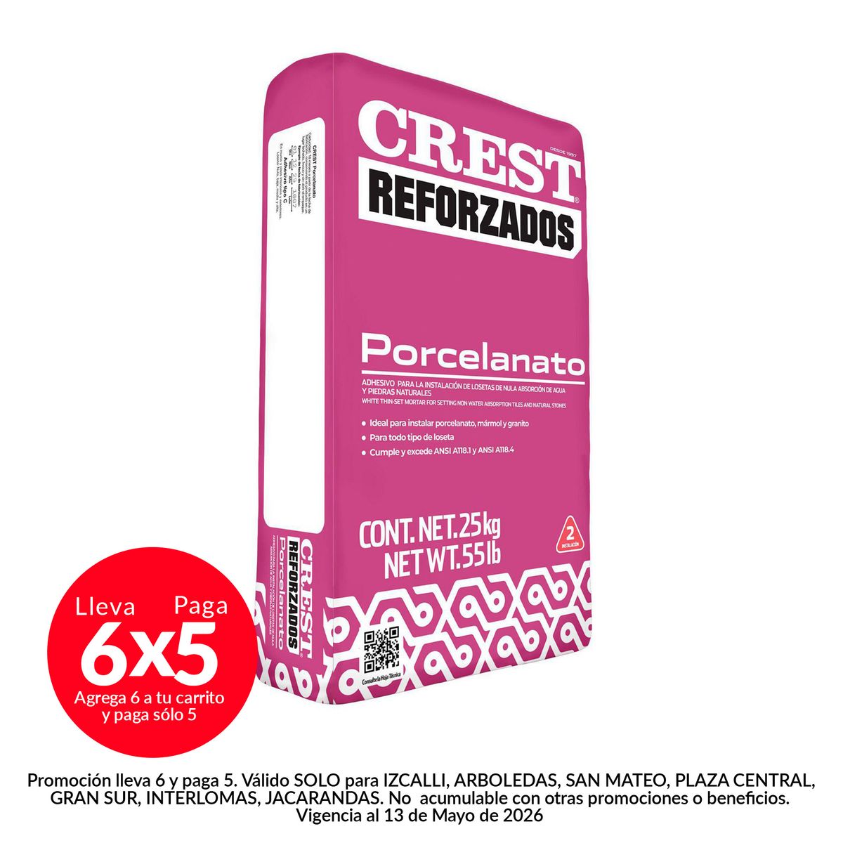 Crest - Adhesivo Crest Porcelanato Blanco 25Kg