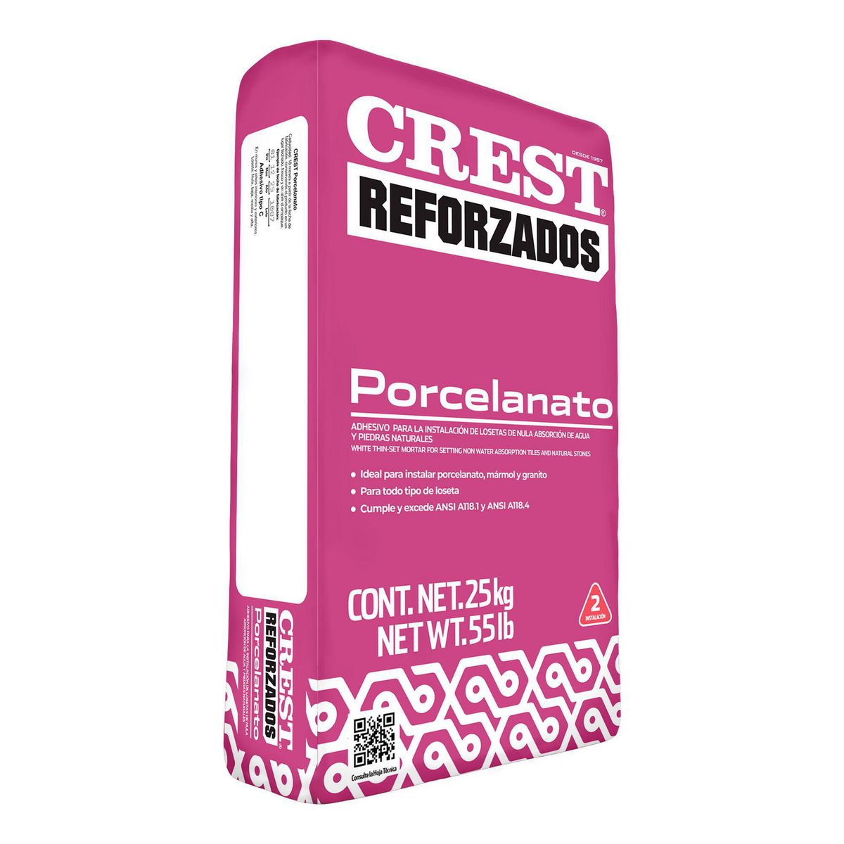 Crest - Adhesivo Crest Porcelanato Blanco 25Kg