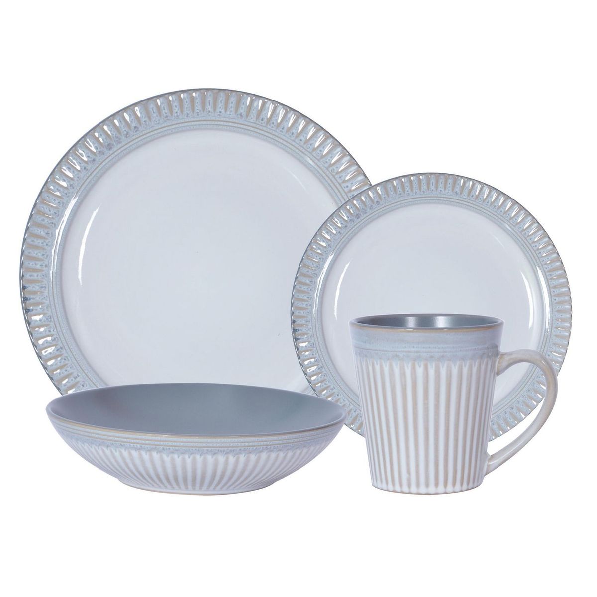 Juego de vajilla 16 piezas borde ring gris, marca Just Home Collection - Foto Principal