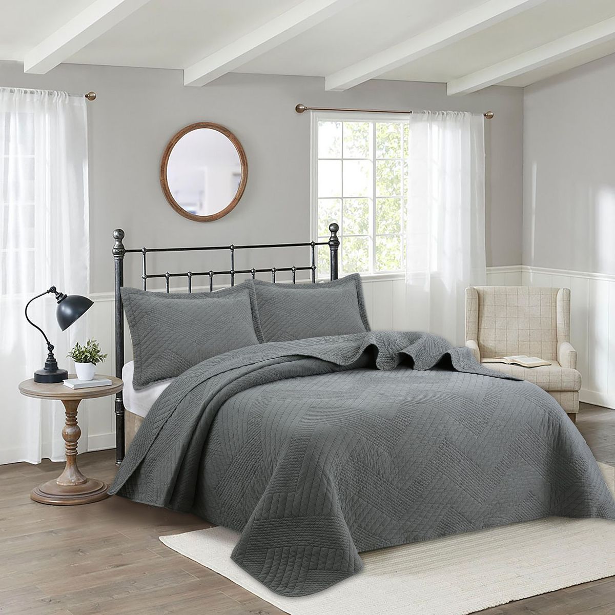 Just Home Collection - Colcha Individual Lisa Urbana Gris