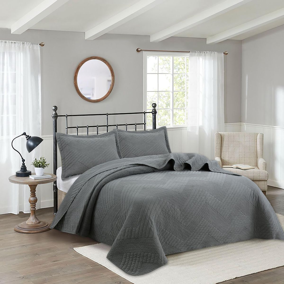 Colcha Matrimonial Lisa Urbana Gris, marca Just Home Collection - Foto Principal