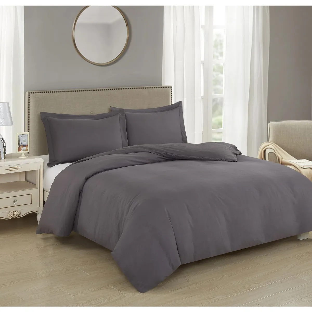 Just Home Collection - Funda Lisa para Edredón Individual Grafito